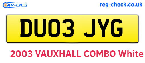 DU03JYG are the vehicle registration plates.