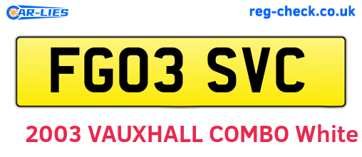 FG03SVC are the vehicle registration plates.