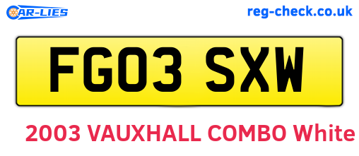 FG03SXW are the vehicle registration plates.