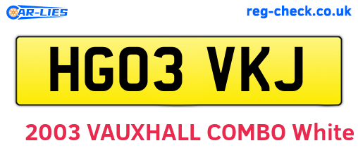 HG03VKJ are the vehicle registration plates.