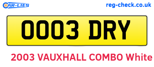 OO03DRY are the vehicle registration plates.