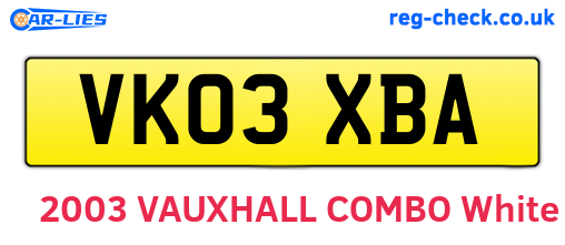 VK03XBA are the vehicle registration plates.