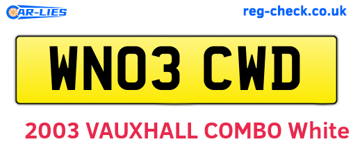 WN03CWD are the vehicle registration plates.