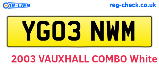YG03NWM are the vehicle registration plates.