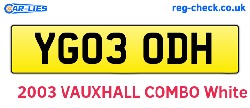 YG03ODH are the vehicle registration plates.