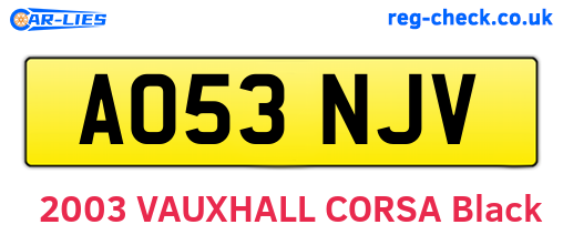 AO53NJV are the vehicle registration plates.
