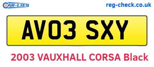 AV03SXY are the vehicle registration plates.