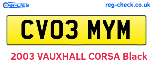 CV03MYM are the vehicle registration plates.