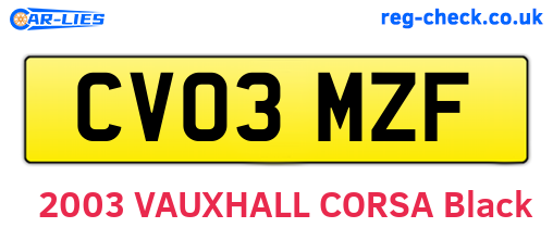 CV03MZF are the vehicle registration plates.