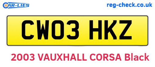 CW03HKZ are the vehicle registration plates.