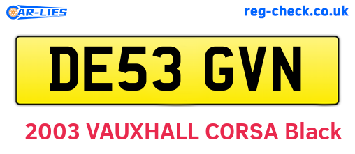 DE53GVN are the vehicle registration plates.