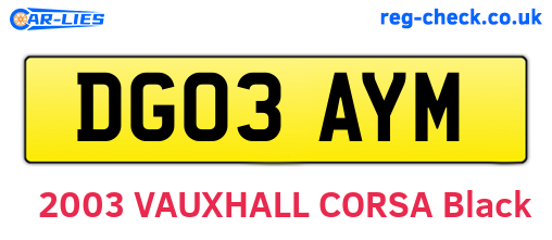 DG03AYM are the vehicle registration plates.