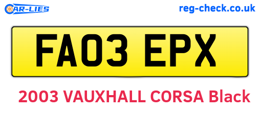 FA03EPX are the vehicle registration plates.