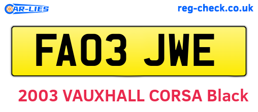 FA03JWE are the vehicle registration plates.