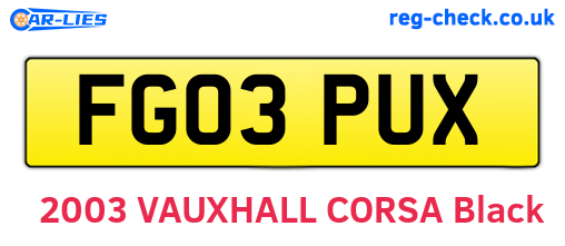 FG03PUX are the vehicle registration plates.