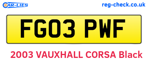 FG03PWF are the vehicle registration plates.