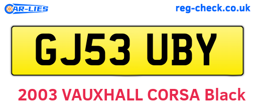 GJ53UBY are the vehicle registration plates.