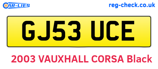 GJ53UCE are the vehicle registration plates.