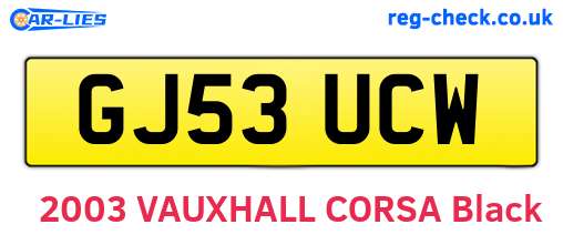 GJ53UCW are the vehicle registration plates.