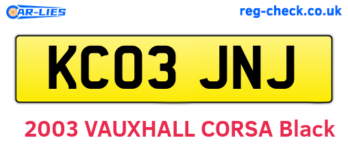 KC03JNJ are the vehicle registration plates.
