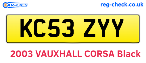 KC53ZYY are the vehicle registration plates.