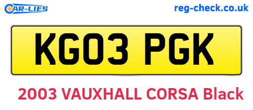 KG03PGK are the vehicle registration plates.
