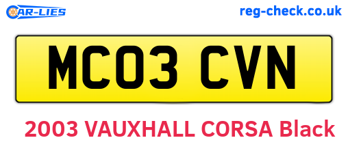 MC03CVN are the vehicle registration plates.