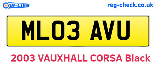 ML03AVU are the vehicle registration plates.