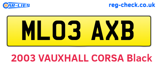 ML03AXB are the vehicle registration plates.