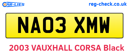 NA03XMW are the vehicle registration plates.