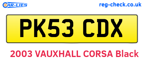 PK53CDX are the vehicle registration plates.