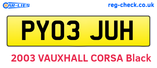 PY03JUH are the vehicle registration plates.