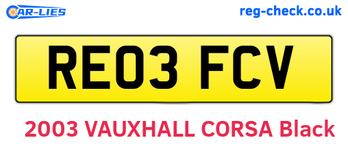 RE03FCV are the vehicle registration plates.