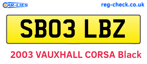 SB03LBZ are the vehicle registration plates.