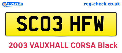 SC03HFW are the vehicle registration plates.