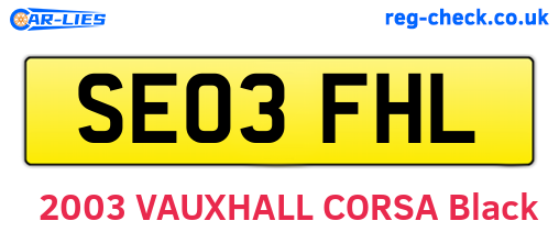 SE03FHL are the vehicle registration plates.