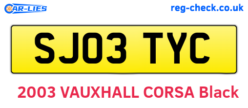 SJ03TYC are the vehicle registration plates.