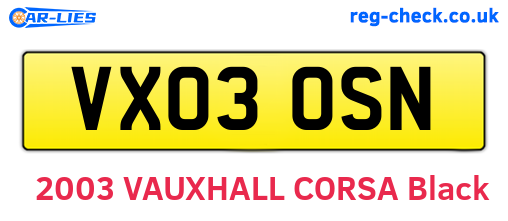VX03OSN are the vehicle registration plates.