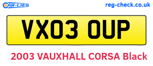 VX03OUP are the vehicle registration plates.