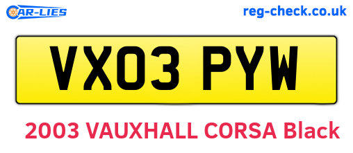 VX03PYW are the vehicle registration plates.