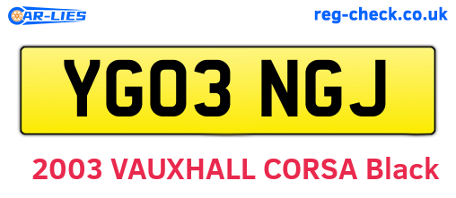 YG03NGJ are the vehicle registration plates.