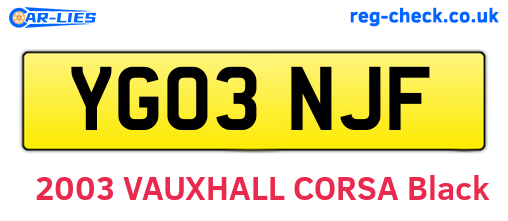 YG03NJF are the vehicle registration plates.