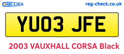 YU03JFE are the vehicle registration plates.