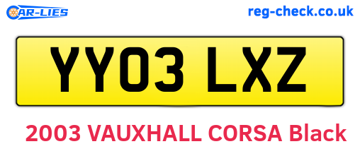 YY03LXZ are the vehicle registration plates.