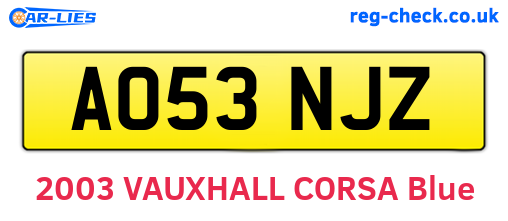 AO53NJZ are the vehicle registration plates.