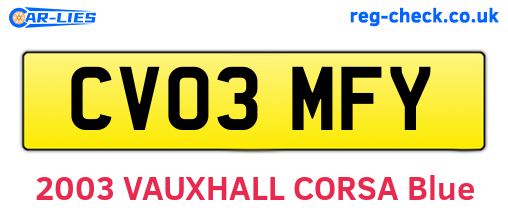 CV03MFY are the vehicle registration plates.