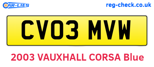 CV03MVW are the vehicle registration plates.