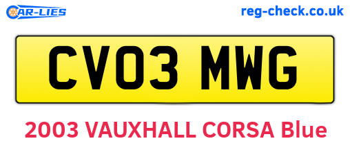 CV03MWG are the vehicle registration plates.
