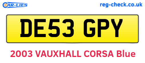 DE53GPY are the vehicle registration plates.