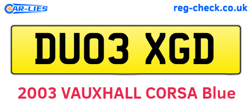 DU03XGD are the vehicle registration plates.